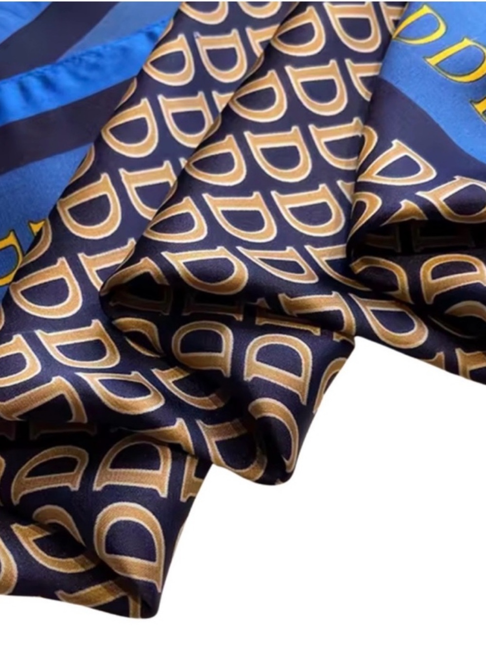 Designer Inspired Luxe Blue & Gold Satin Scarf
